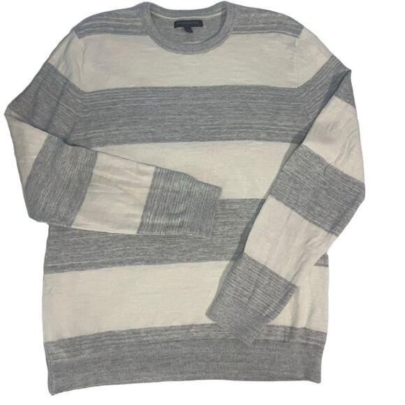 Banana Republic Sweater Mens Cotton White and Gray Striped Size Large - Picture 1 of 5
